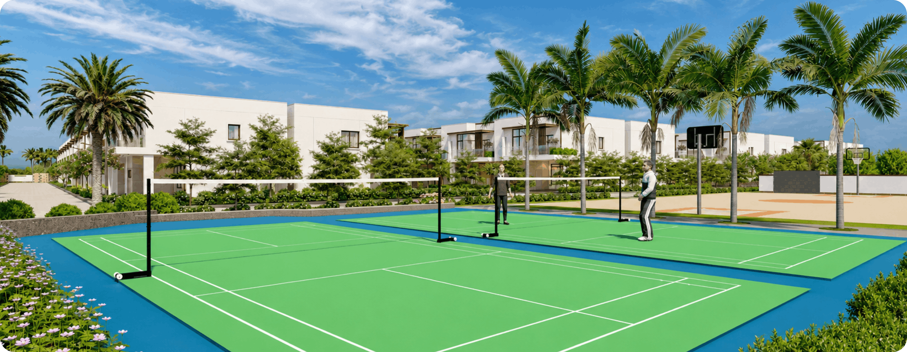 Badminton court amenity at Mahidhara Harmony premium villas